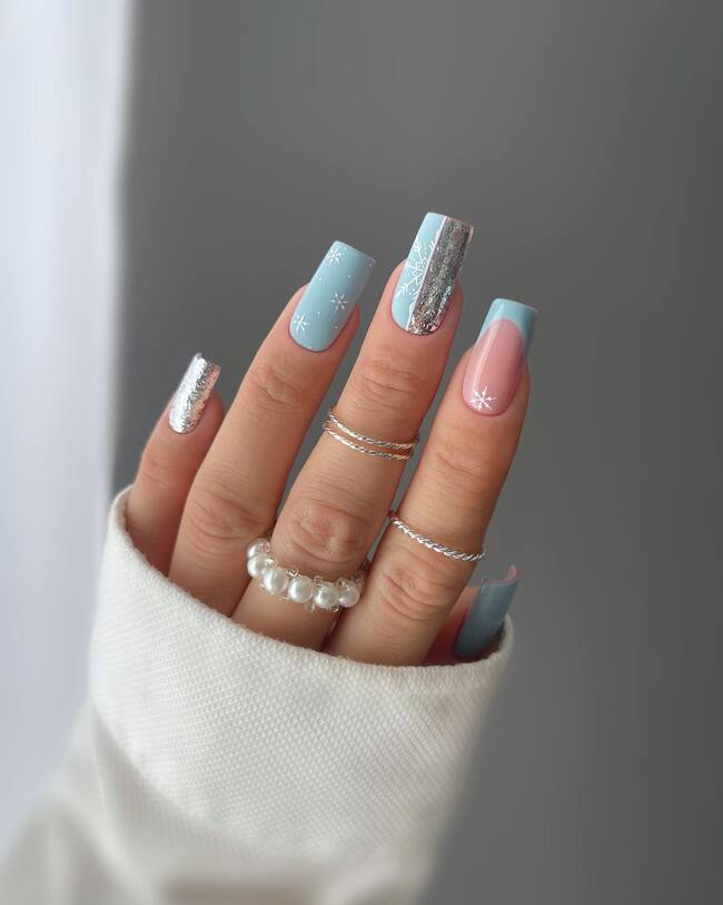 Pastel Blue Winter Nails