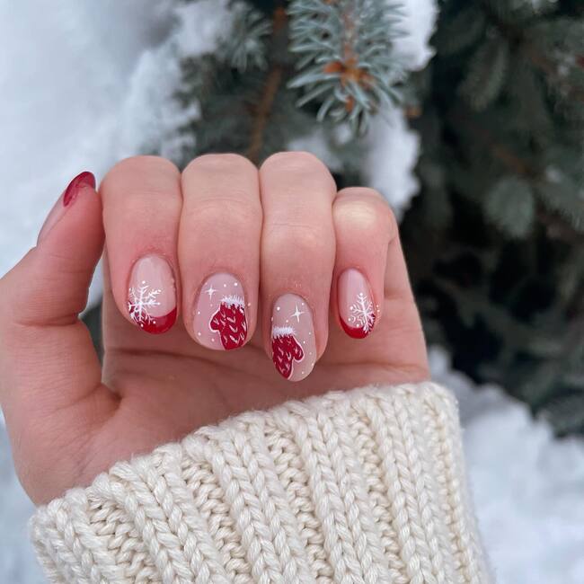 Simple Short Nails with Red Paintings