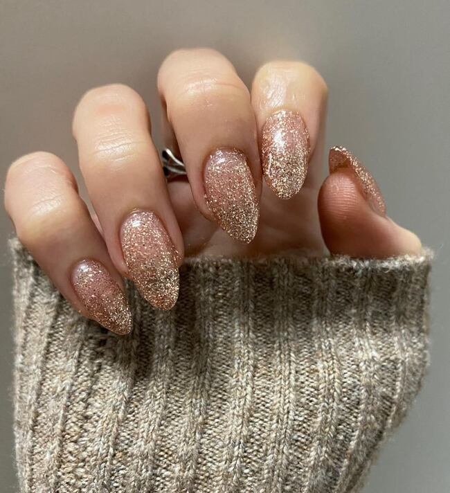 Gold Glitter Almond Nails