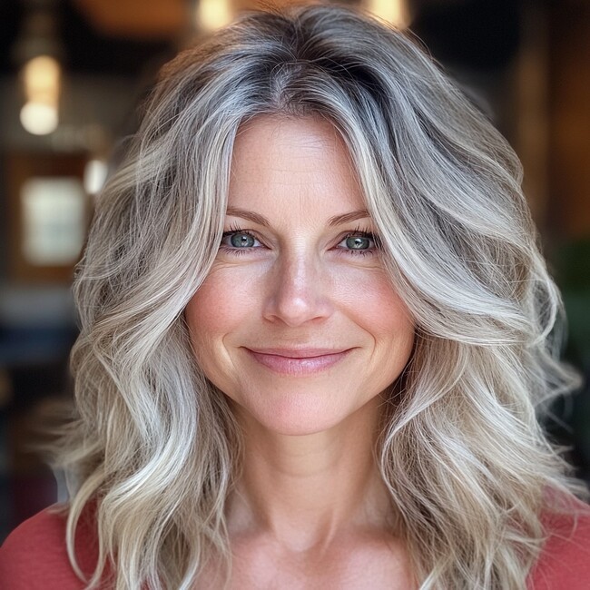 rooted balayage for gray hair