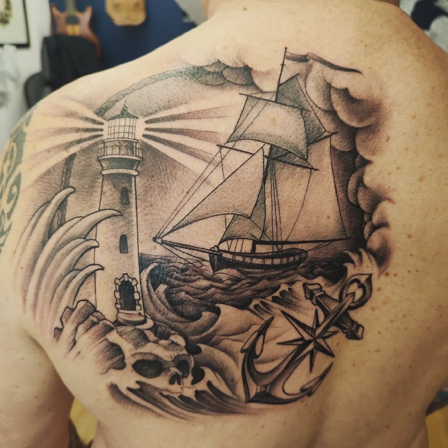Ship Tattoo on Back 