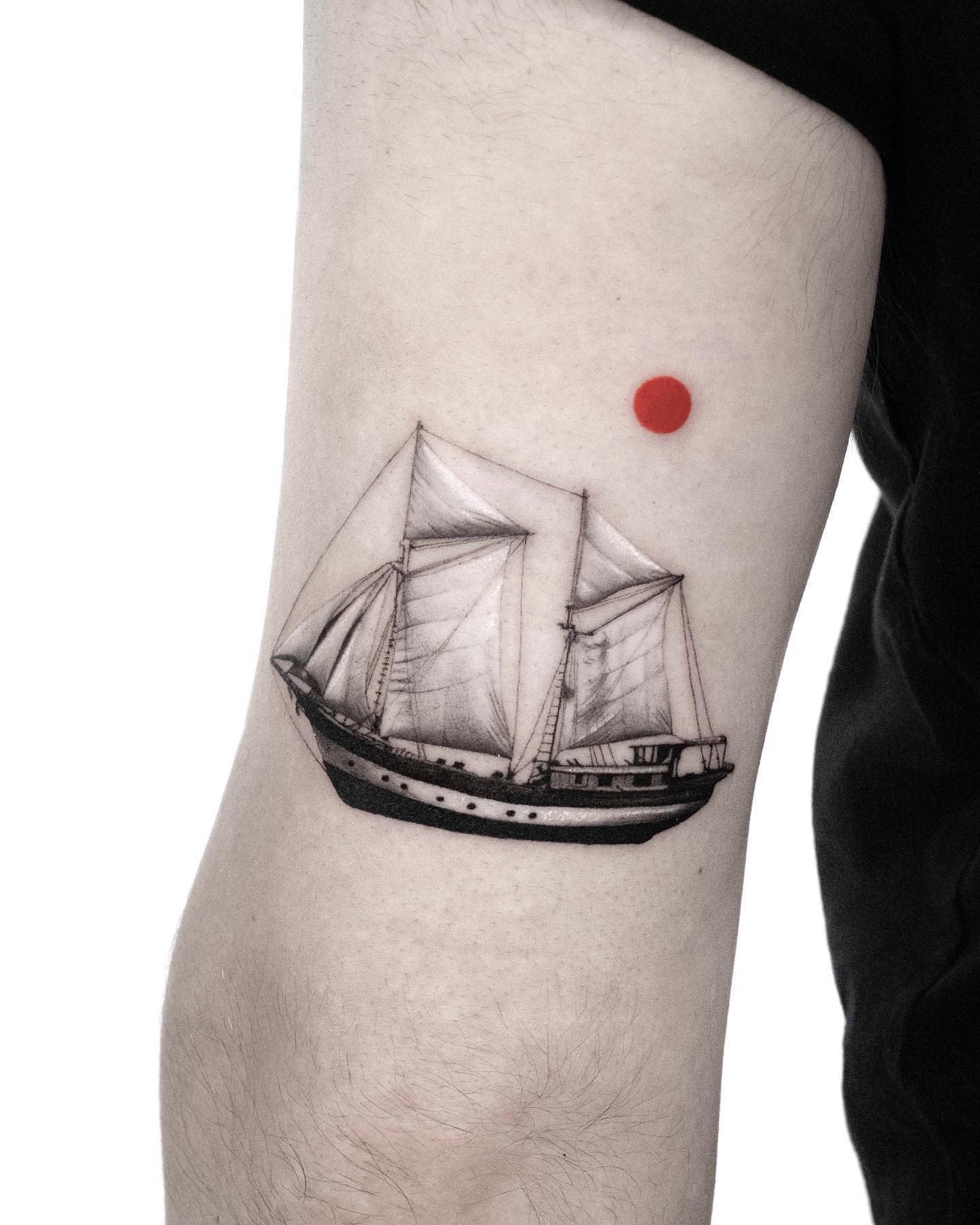 Ship and Sun Tattoo