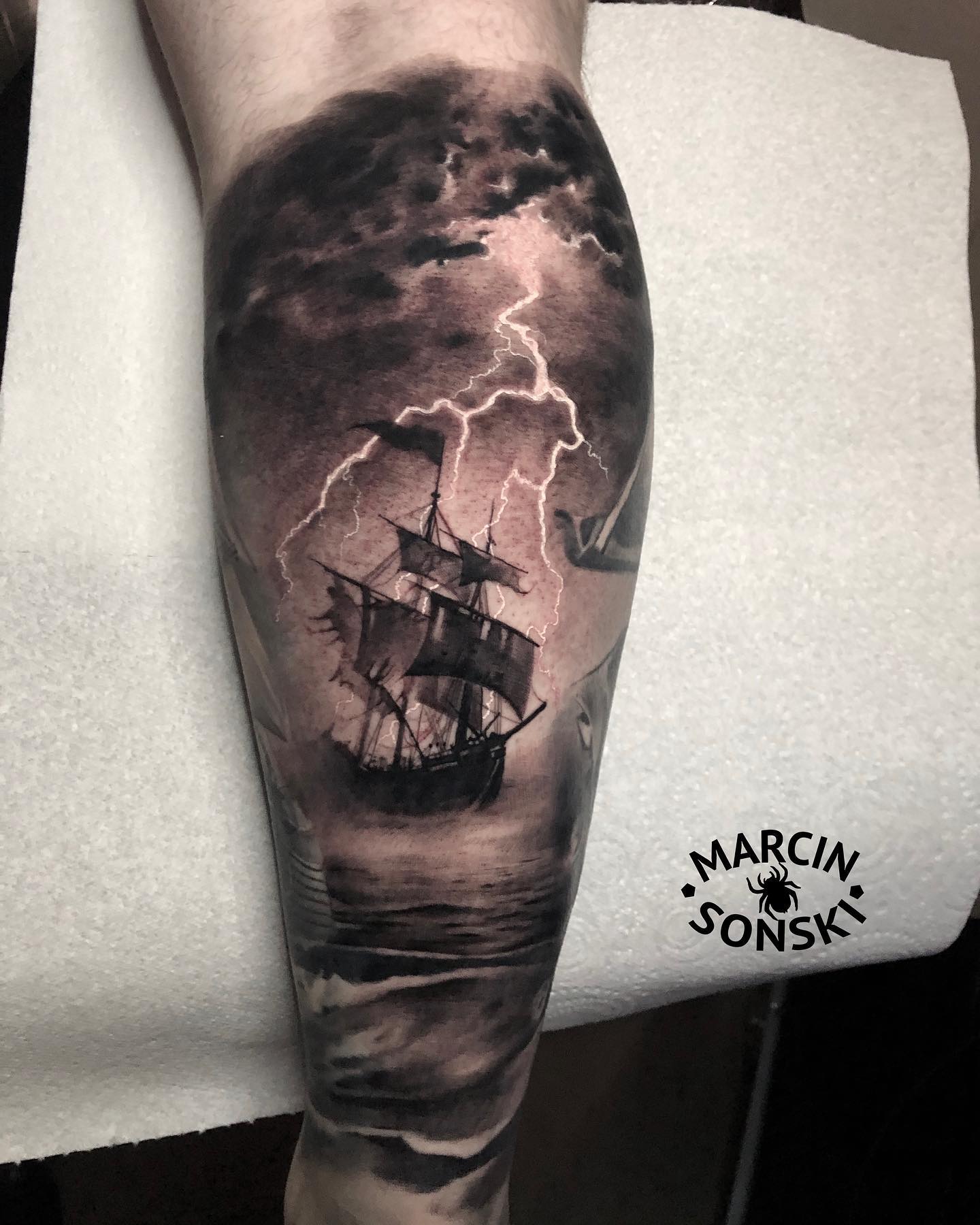 Ship in Storm Tattoo