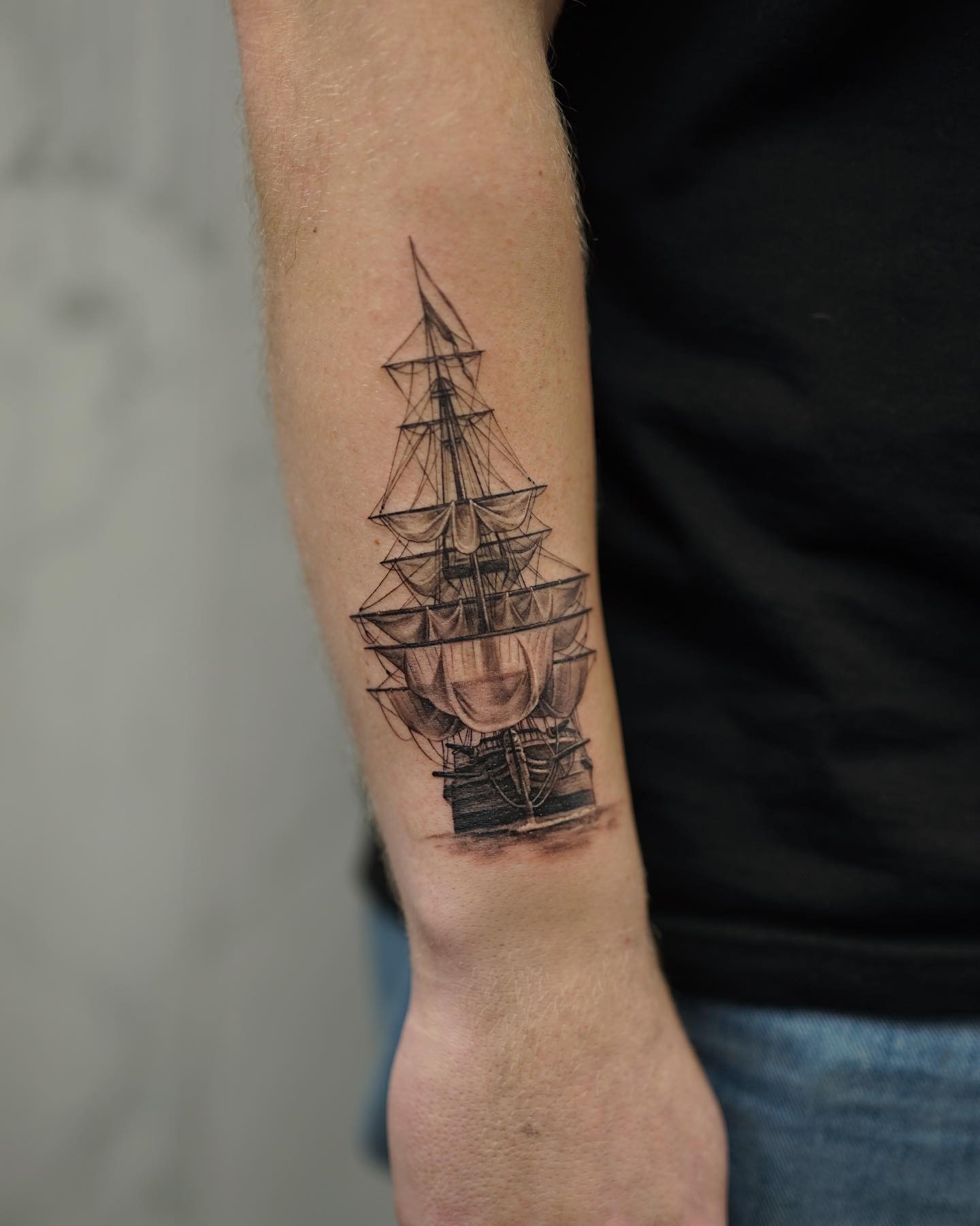 Realistic Ship Tattoo
