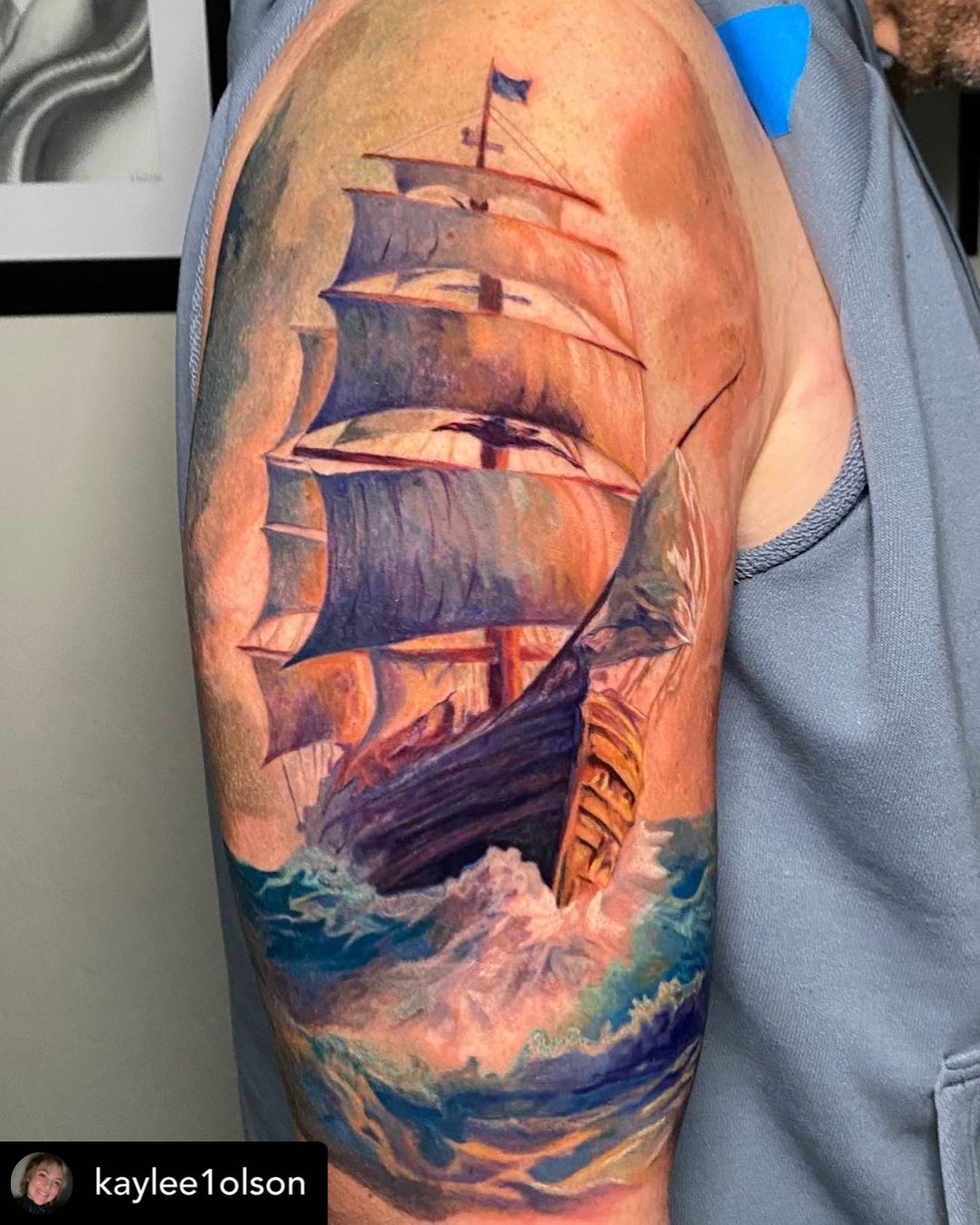 Aquarelle Sail Ship Tattoo