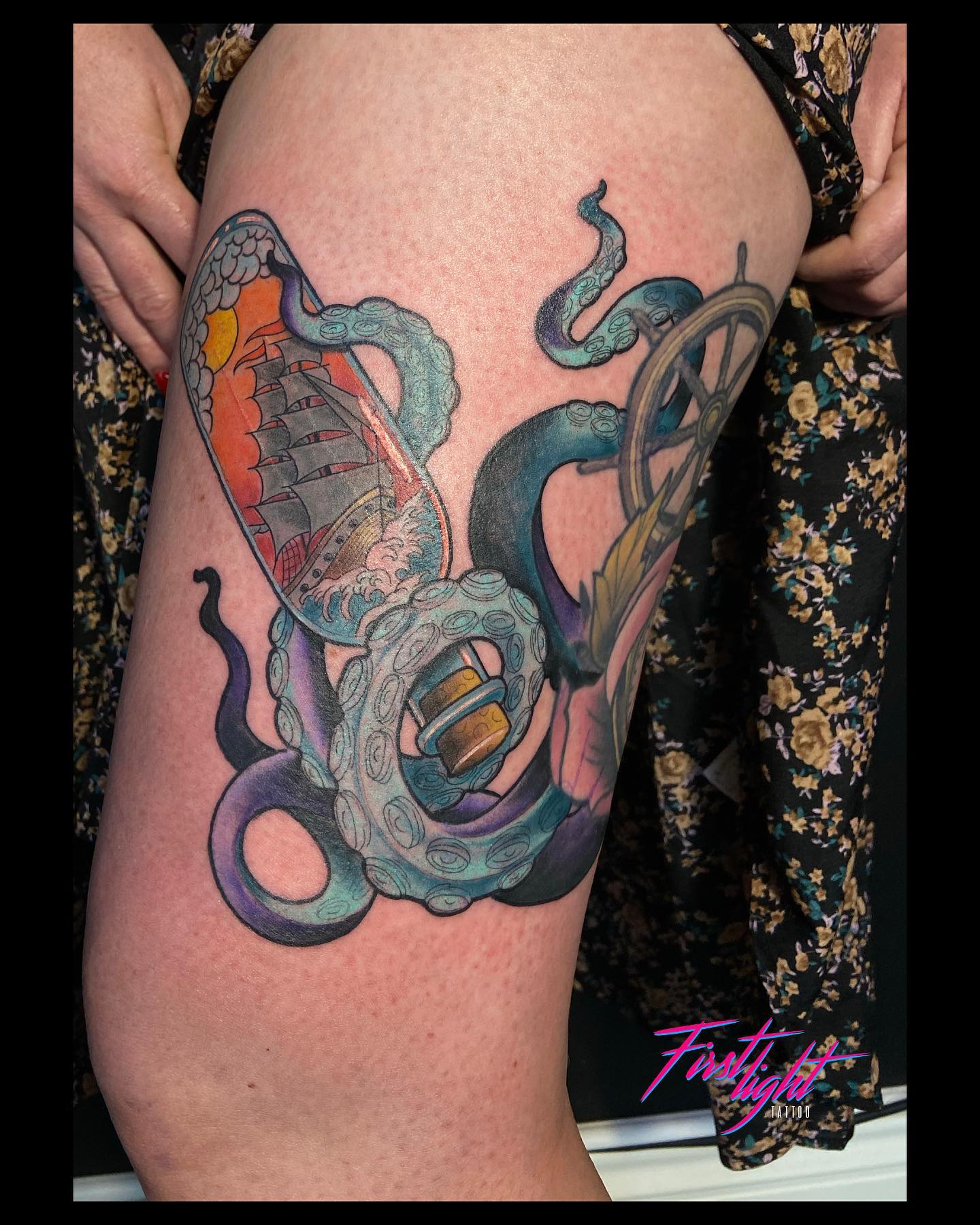 Octopus and Ship Tattoo