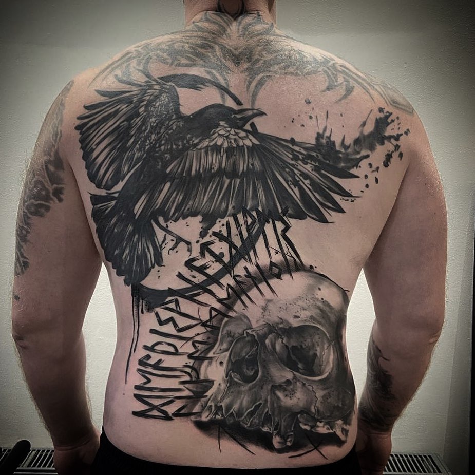 Back Nordic Raven Tattoo