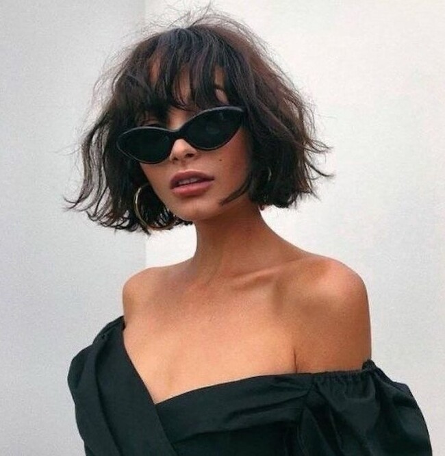 French bob with choppy ends and messy styling