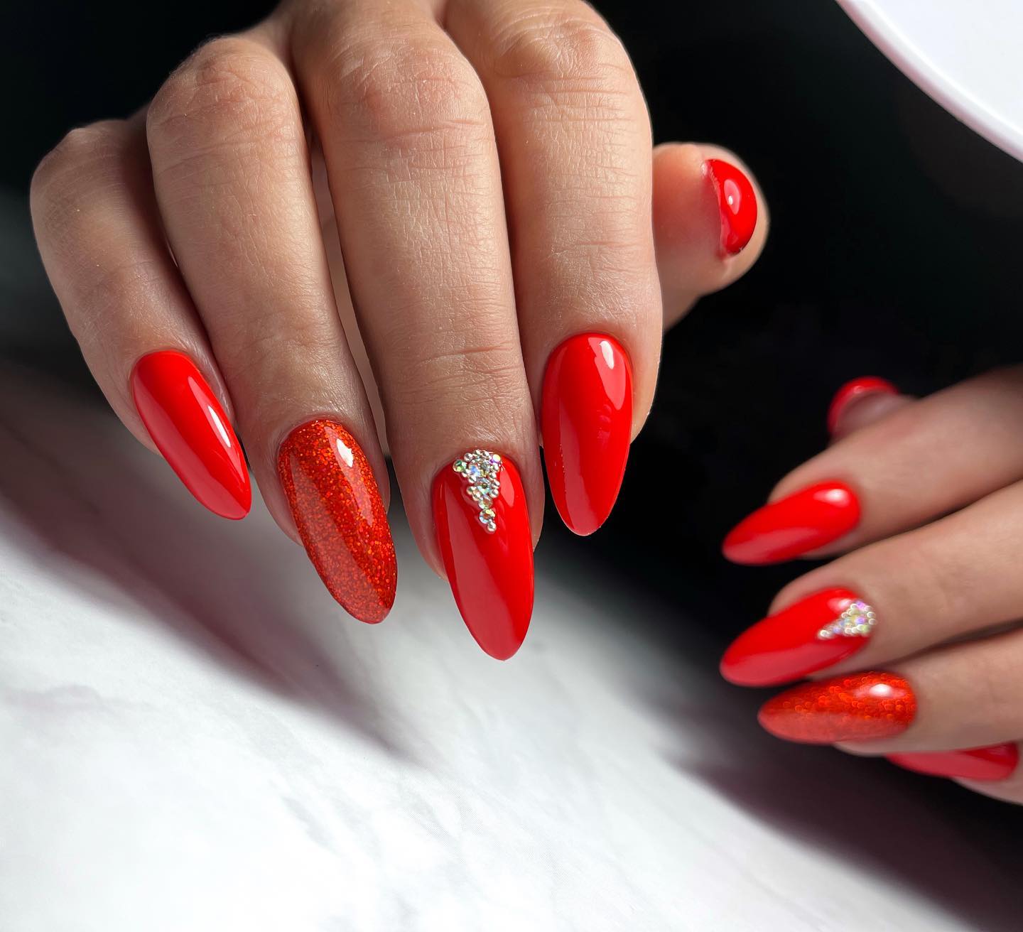 red and silver acrylic nail designs