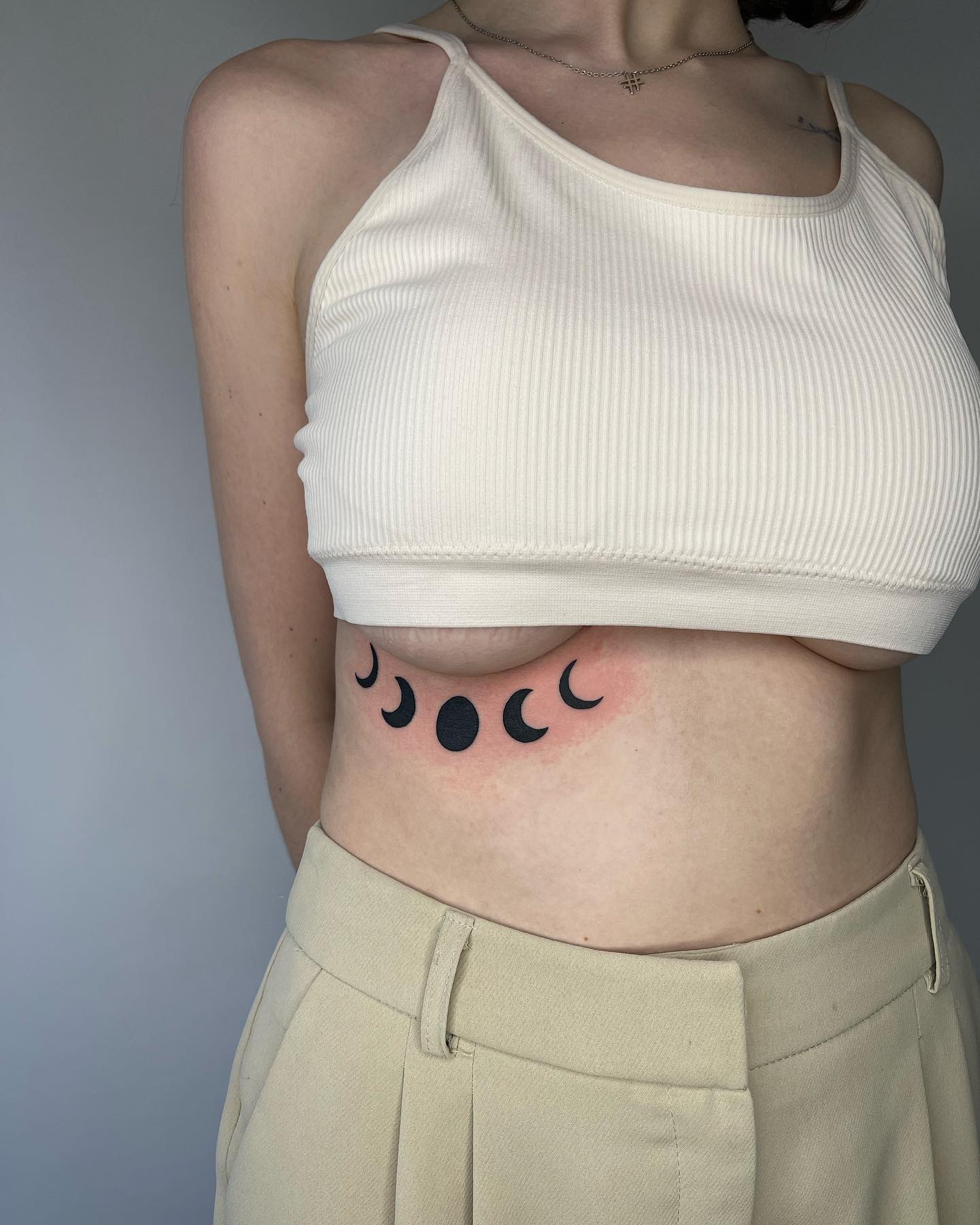 Blackwork Moon Sternum Tattoo