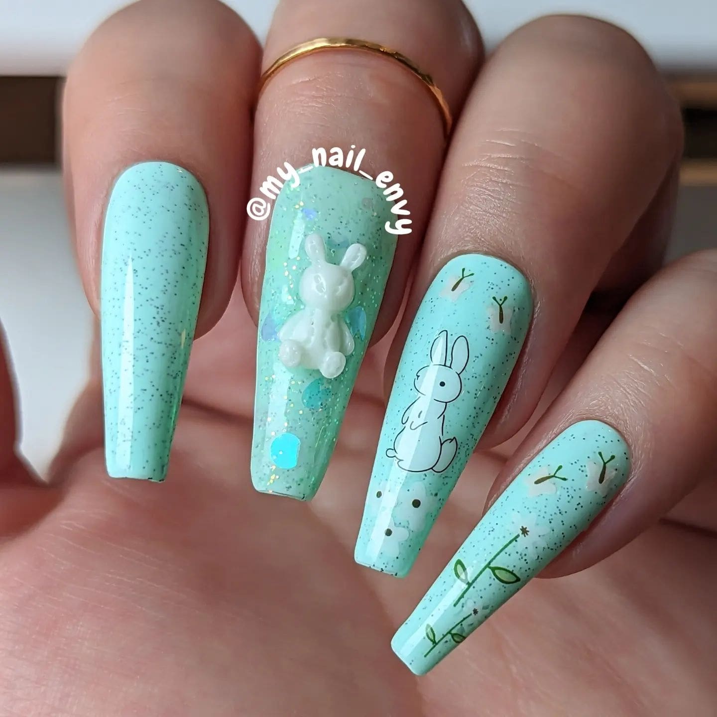 Easter spring nails with bunnies