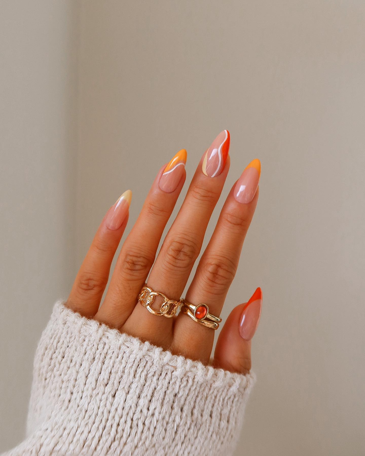 Spring orange almond nails