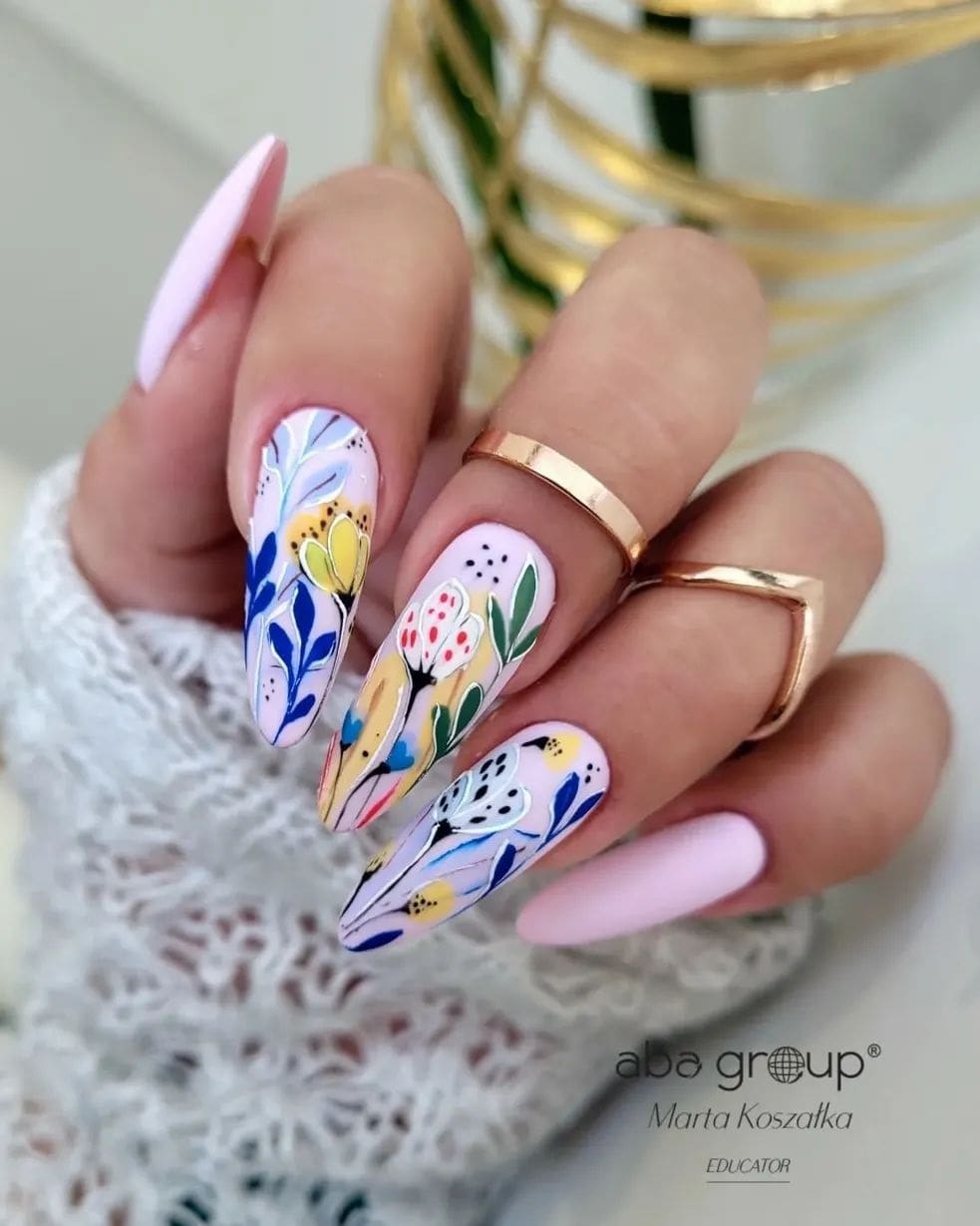 Spring almond pink nails