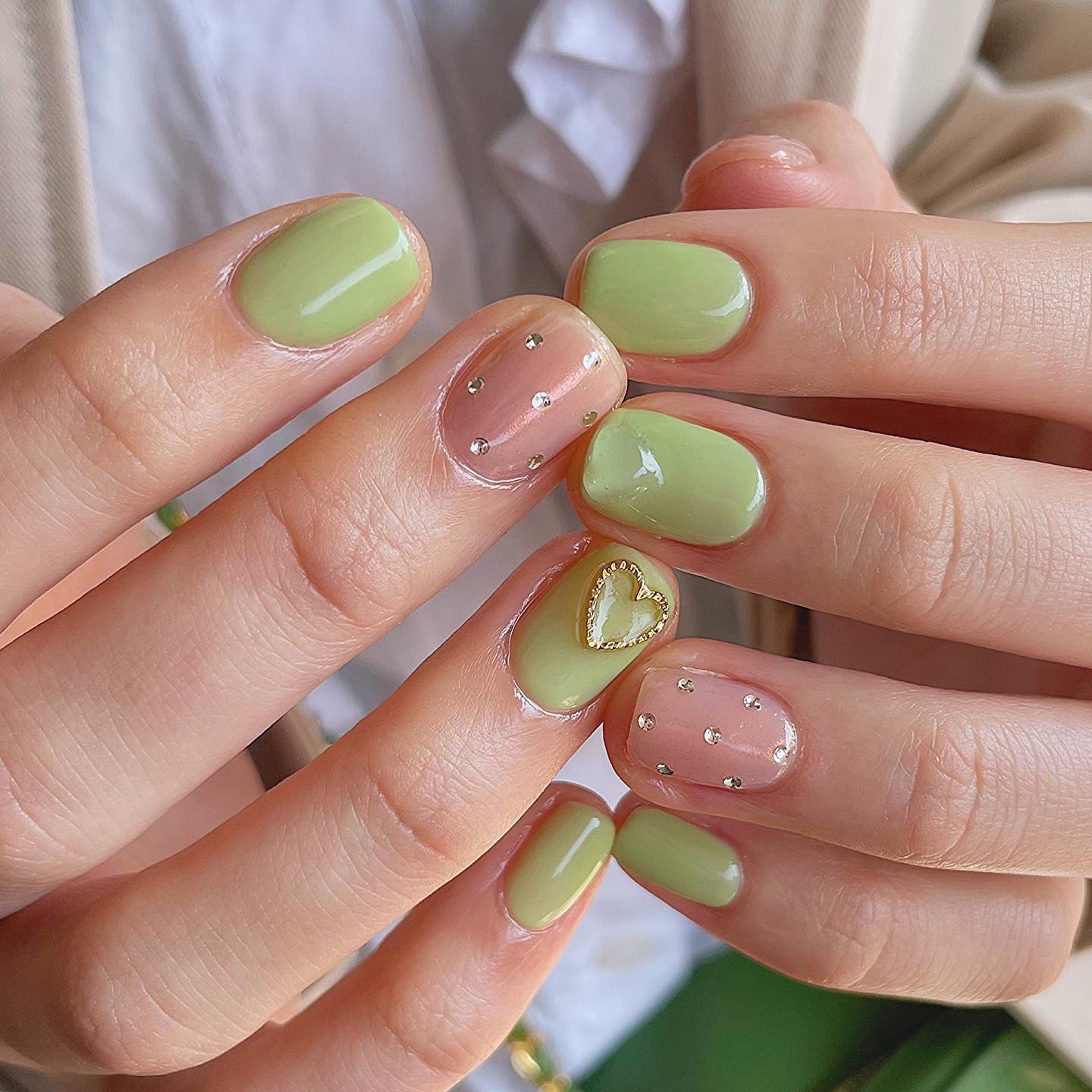 Olive nails with diamonds