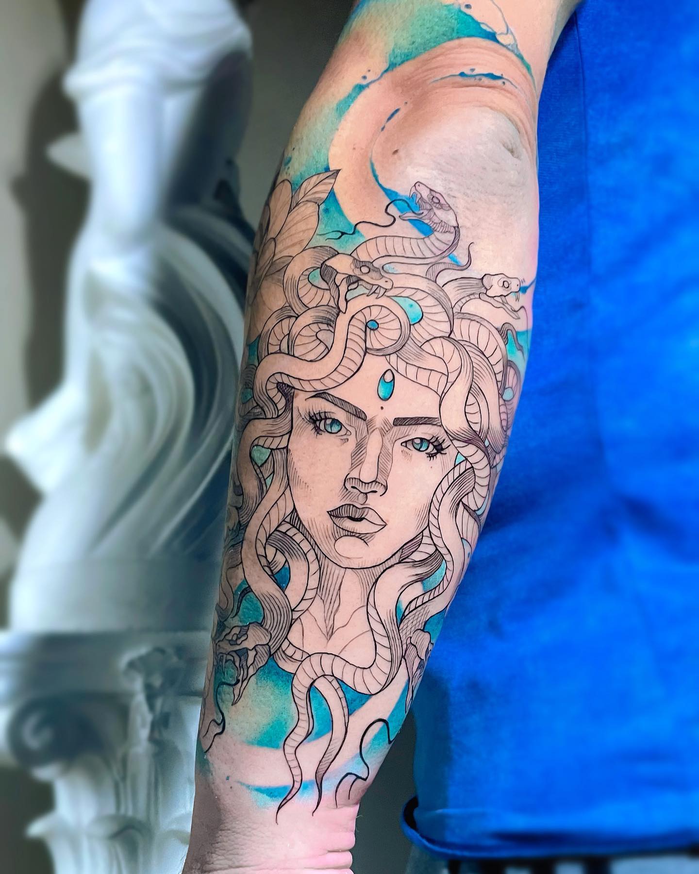 Aquarelle Medusa Head Tattoo 