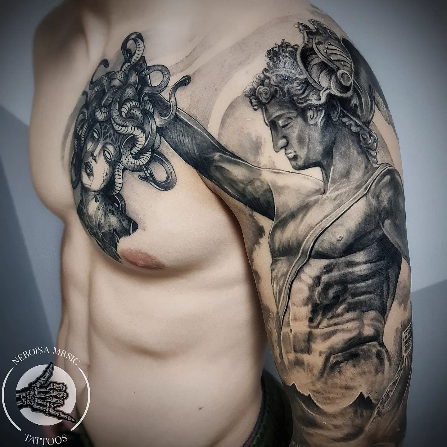 Perseus and Medusa Sleeve Tattoo 