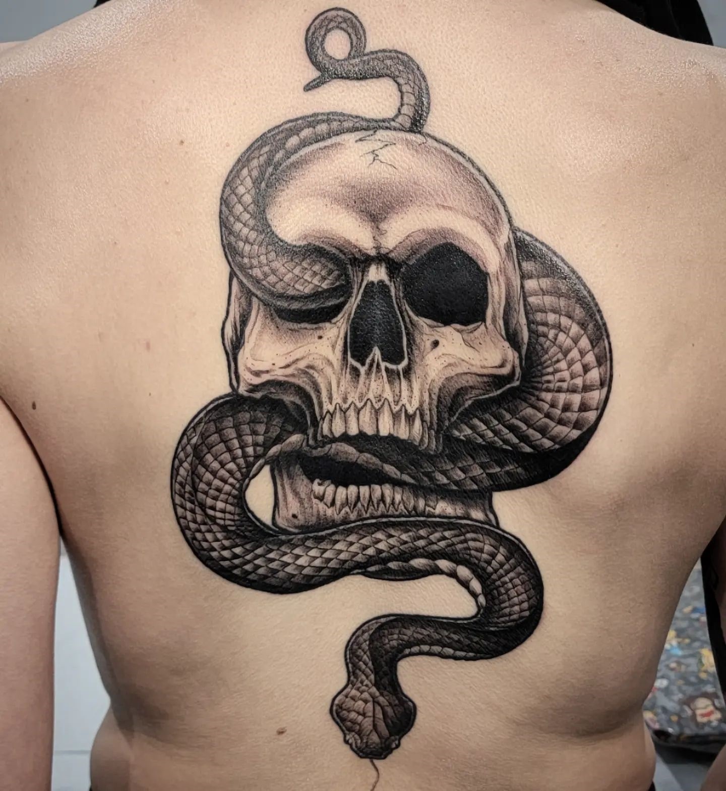 Tatuaż czaszki z wężem