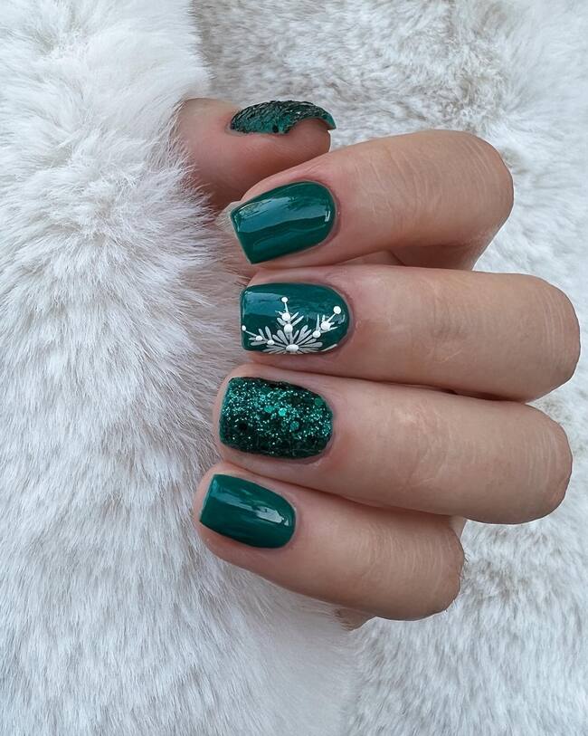 Emerald Green with White Accents nail design