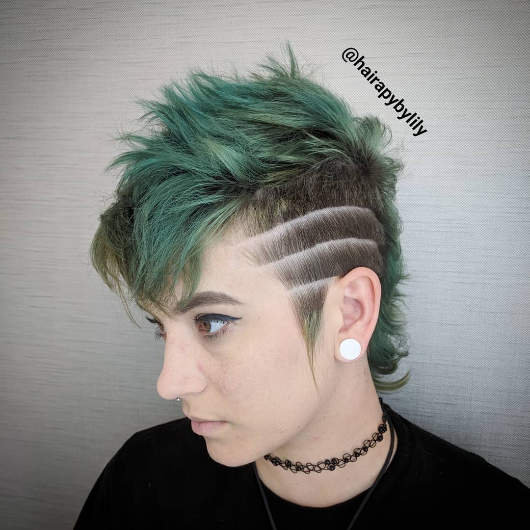 Woman with Green Mohawk Haircut
