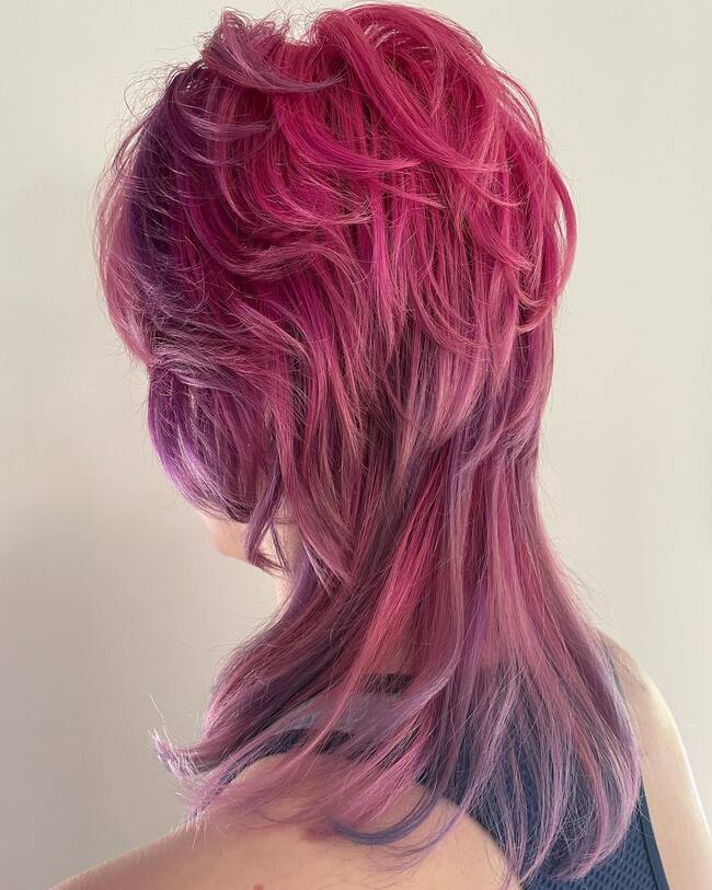 Layered pink jellyfish cut with purple highlights 