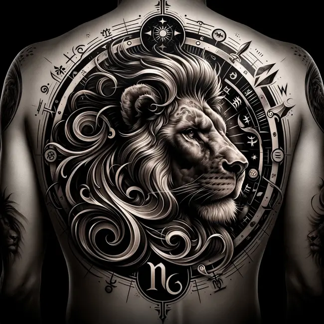 Мужская зодиакальная татуировка Льва для всего тела или спины