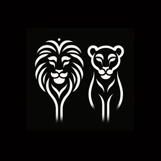 Minimalist couple tattoo of a lion for him and lioness for her, ideal for a discreet placement like the wrist or ankle