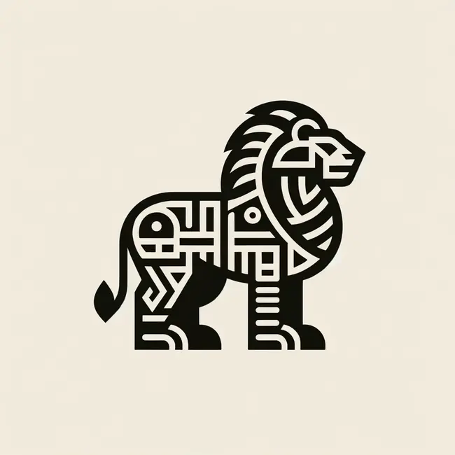 Простая татуировка льва ацтеков сочетает в себе голову льва и ацтекские узоры