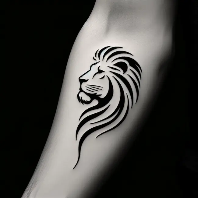 Forearm tattoo features a minimalist lion, capturing its essence with clean lines