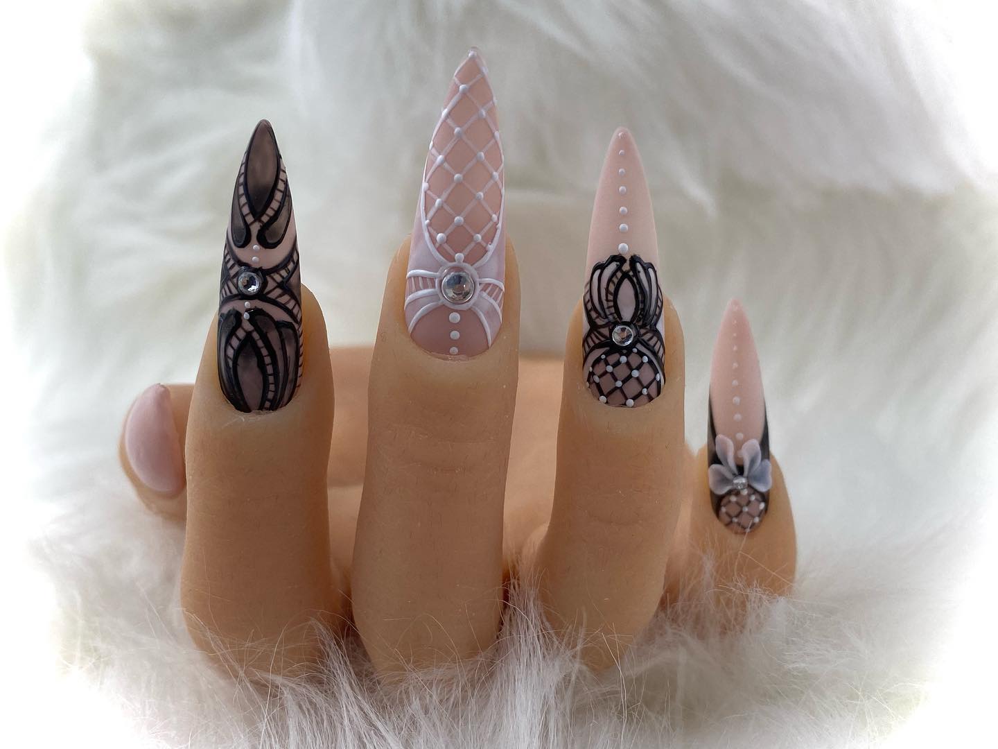 Black And White Lace Nails
