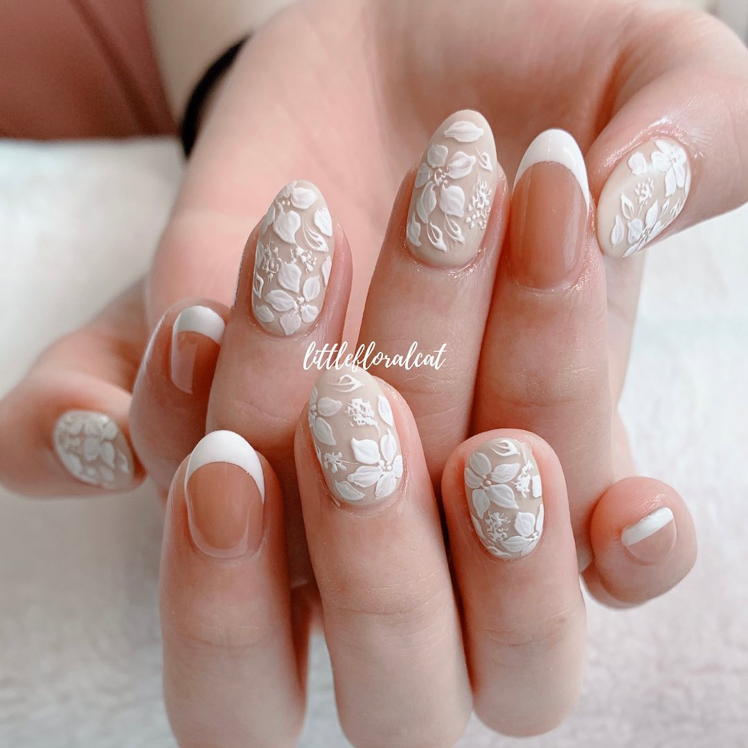 White Lace Nails with French Tips