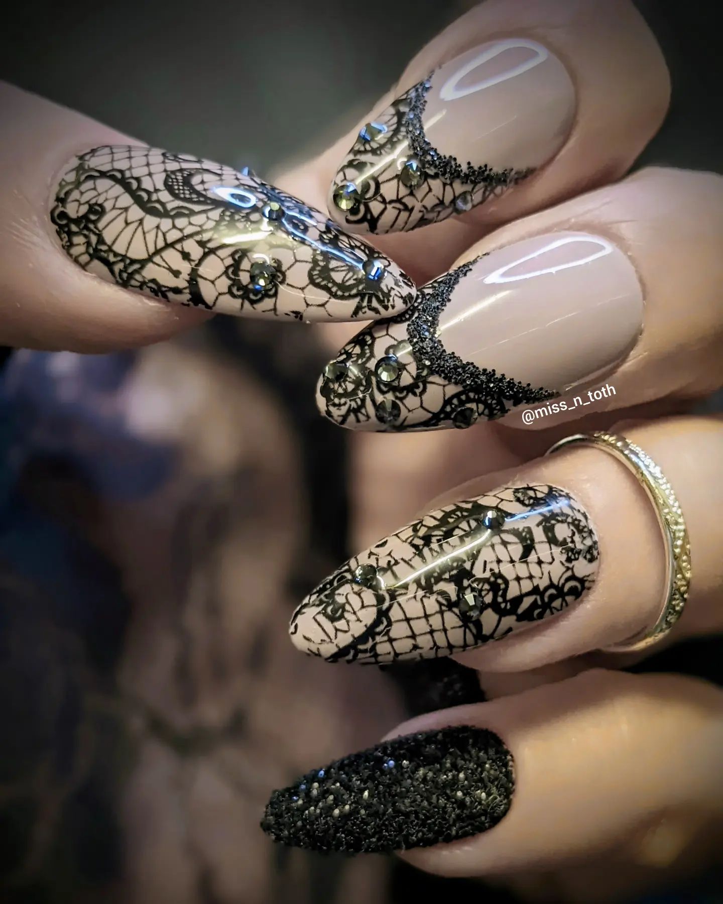 Black Acrylic Lace Nails