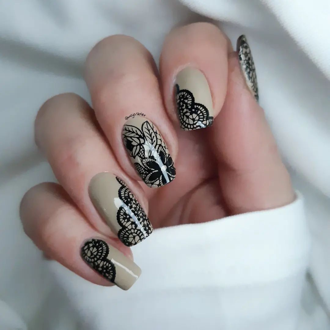 Lace on Brown Nails