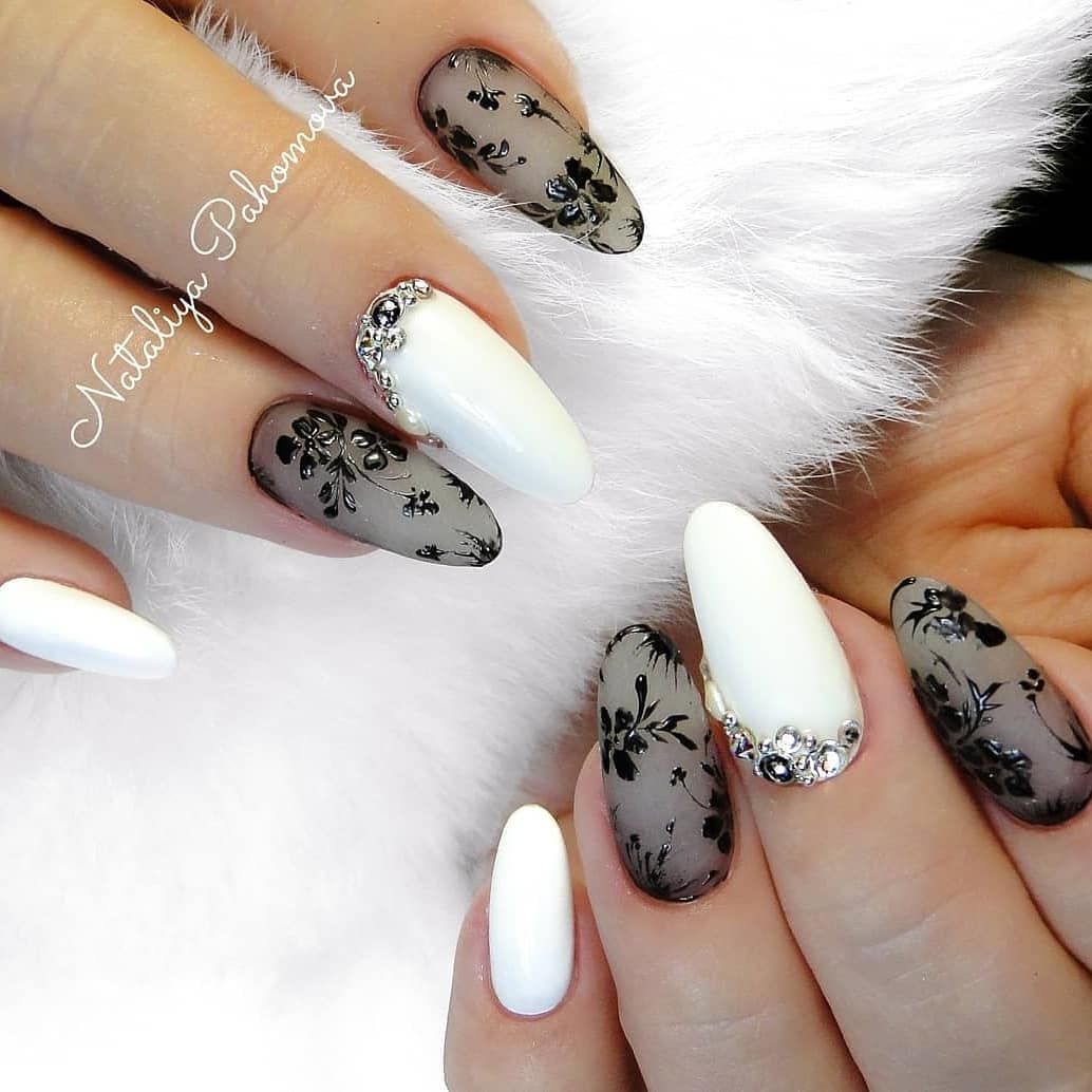 Acrylic Black and White Lace Nails