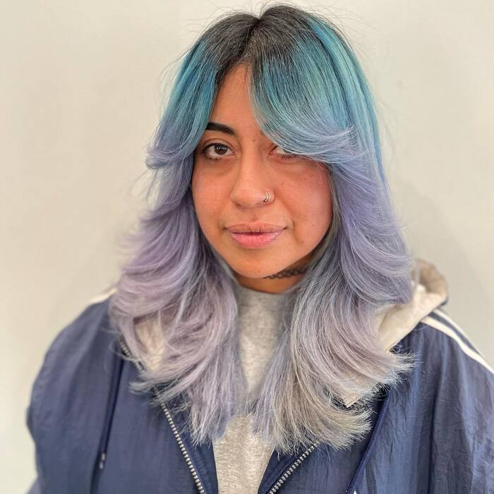 Blue and purple butterfly haircut 