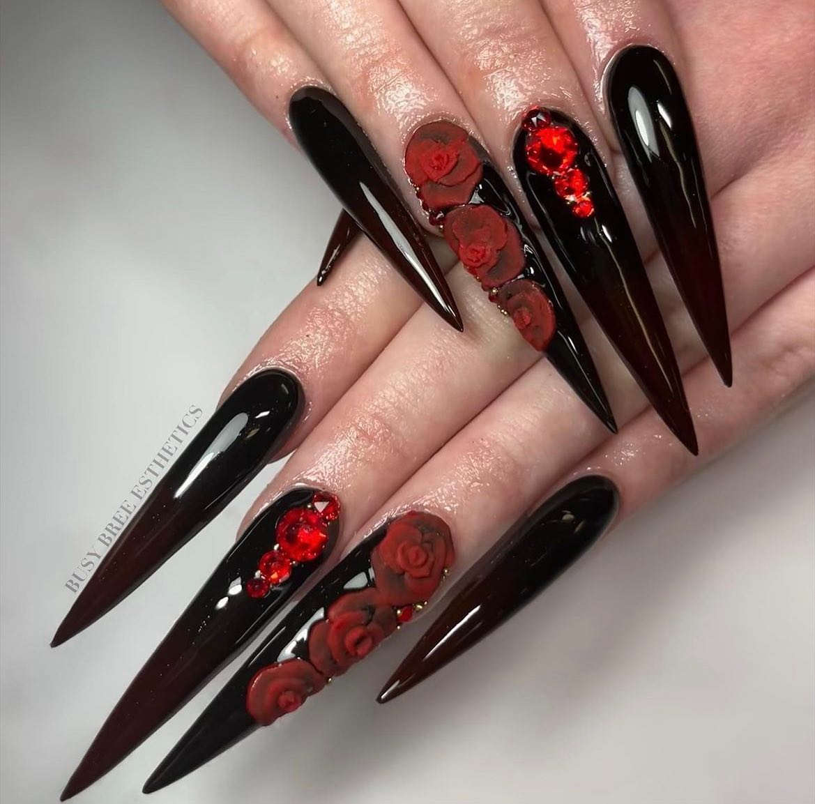 Red and black goth nails