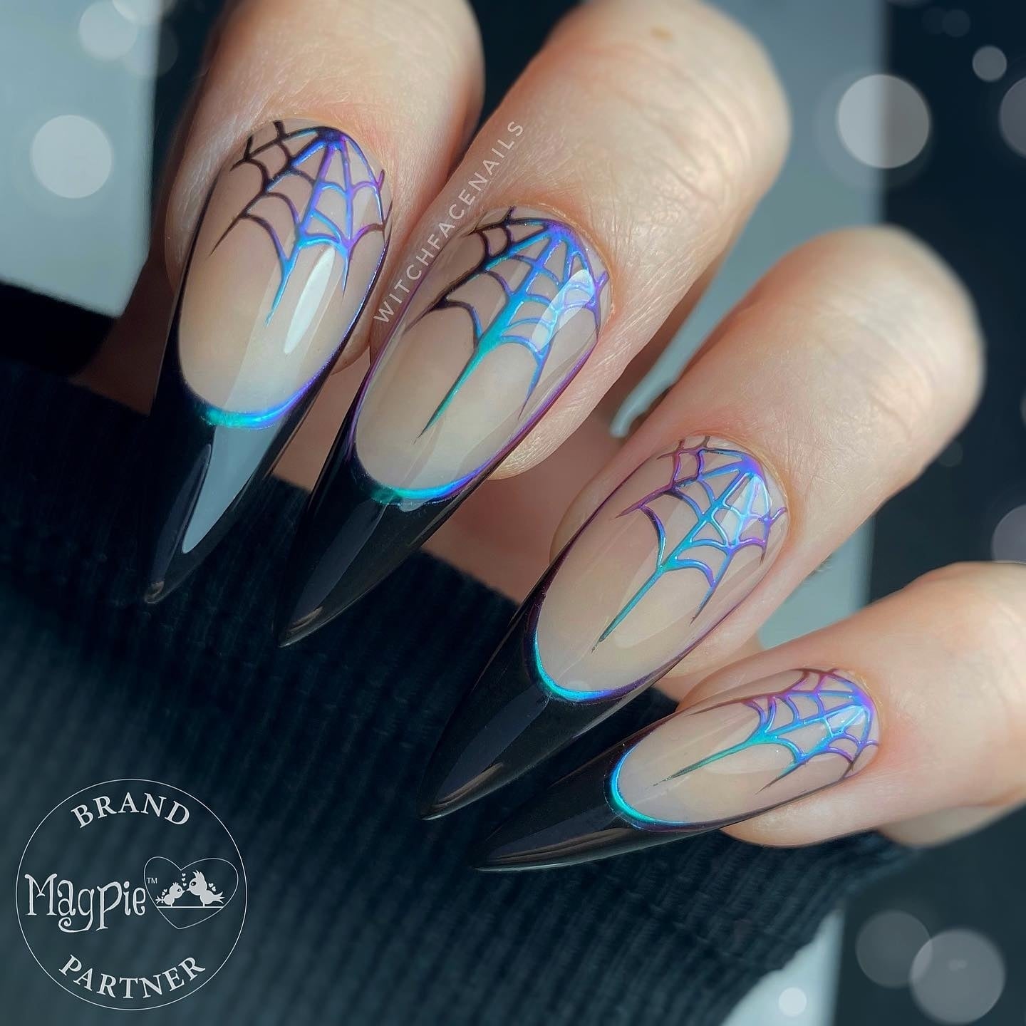 Goth french nails with spider web