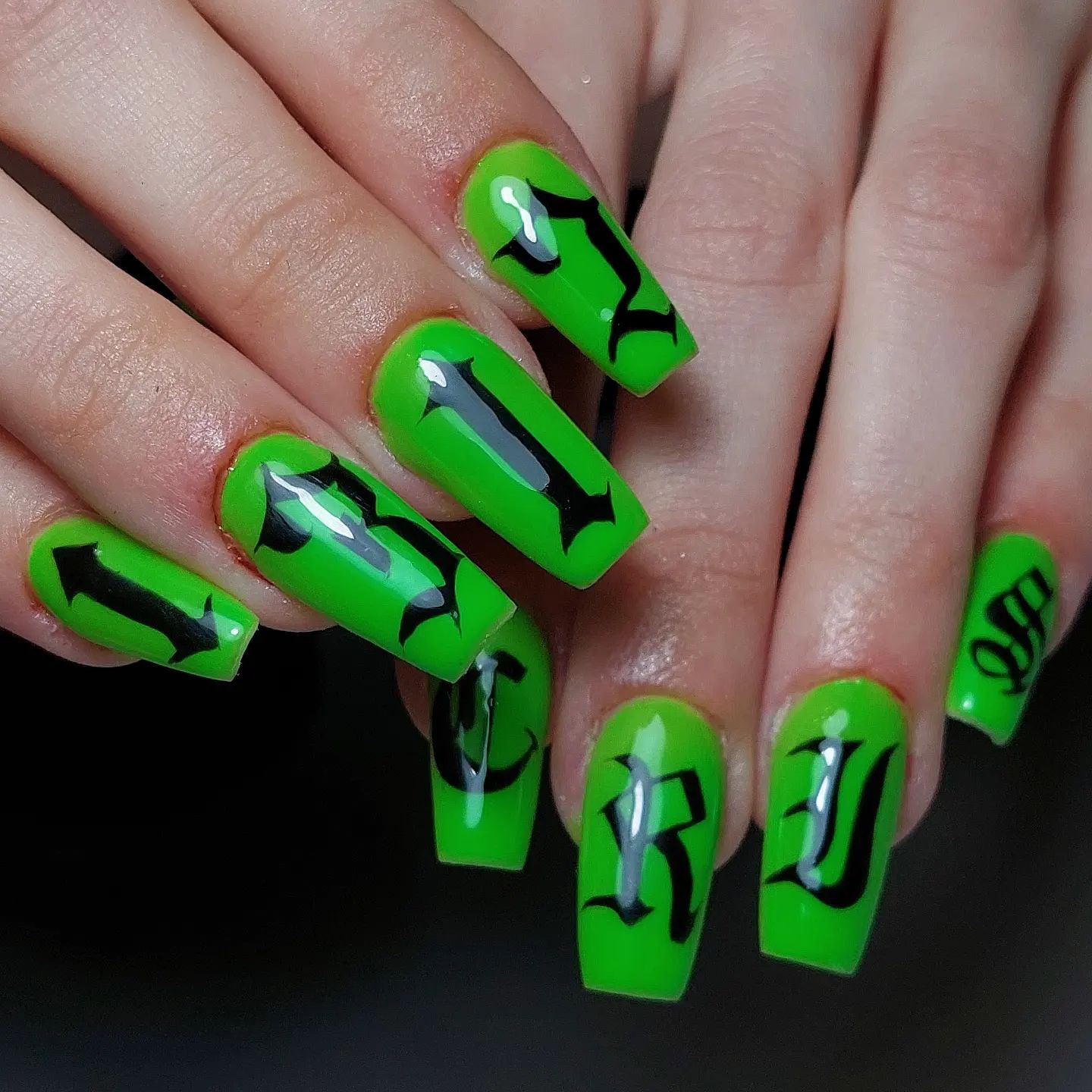 Goth neon green nails