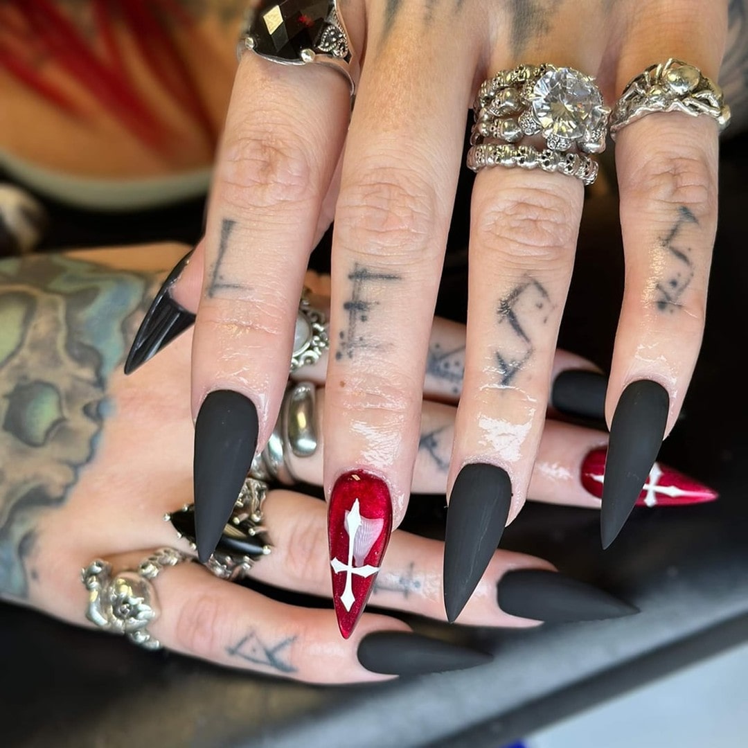 Black goth matte nails