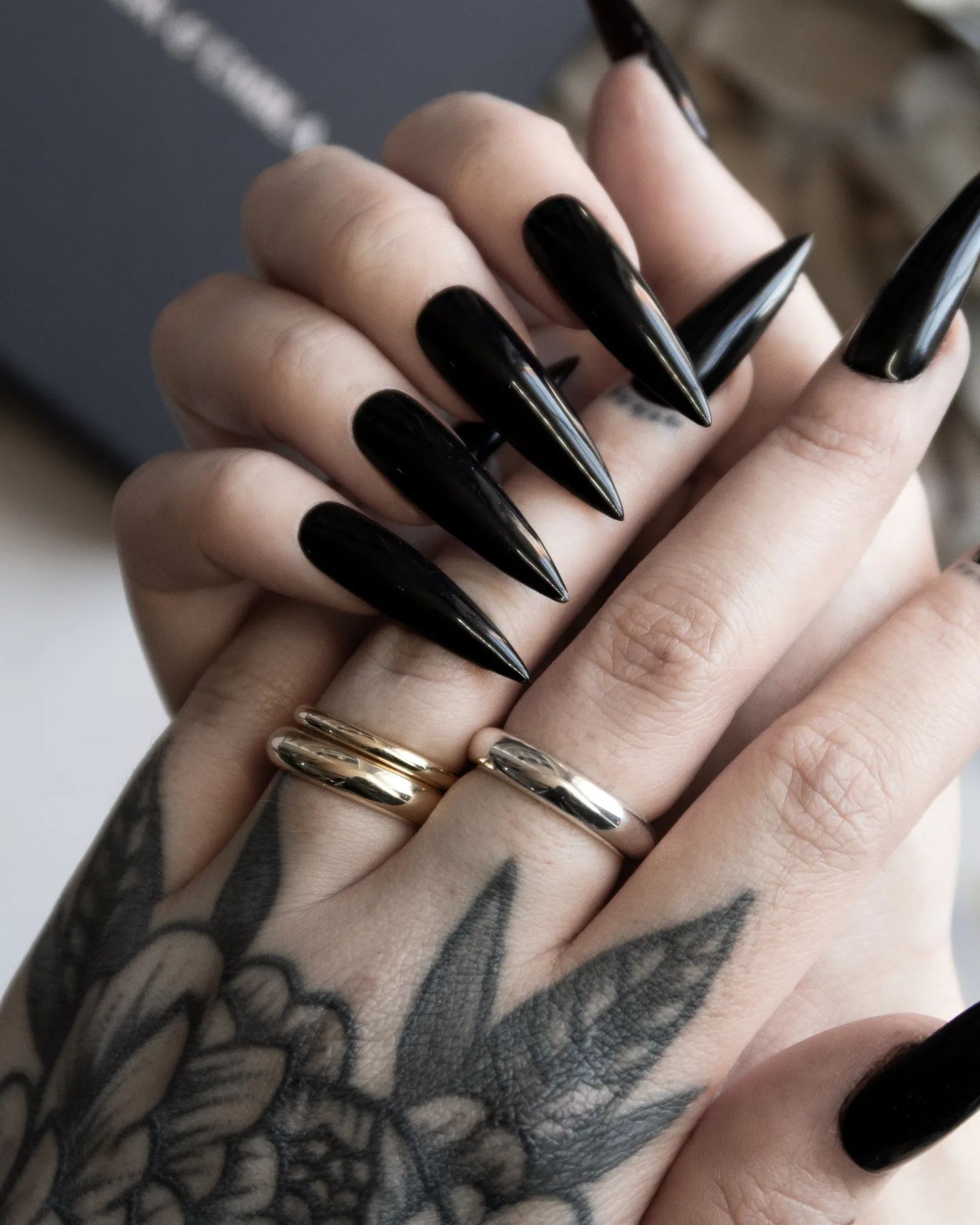Classic black goth nails
