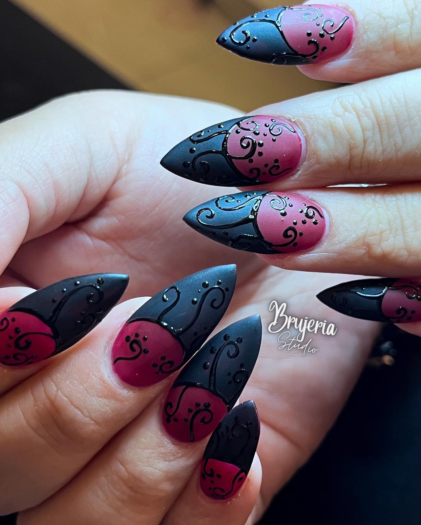 Black and red goth nails