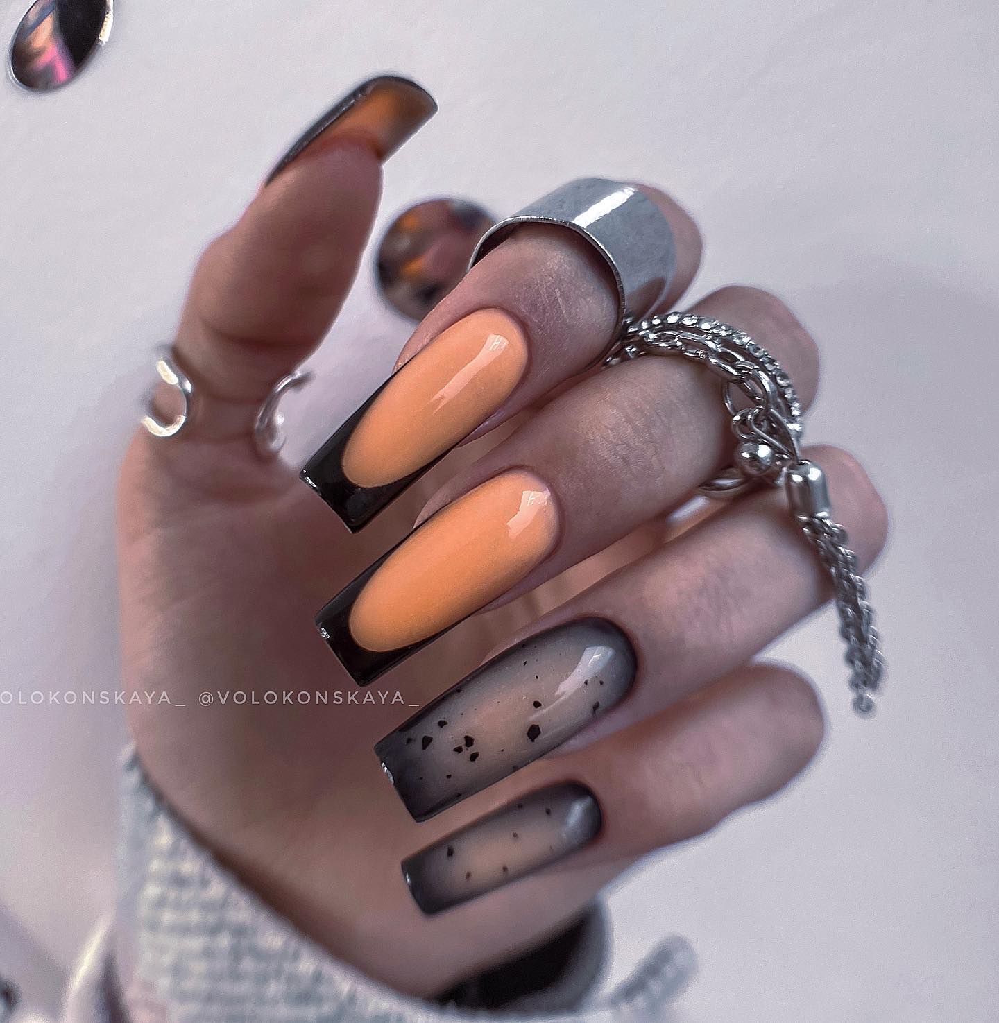 Goth orange nails 