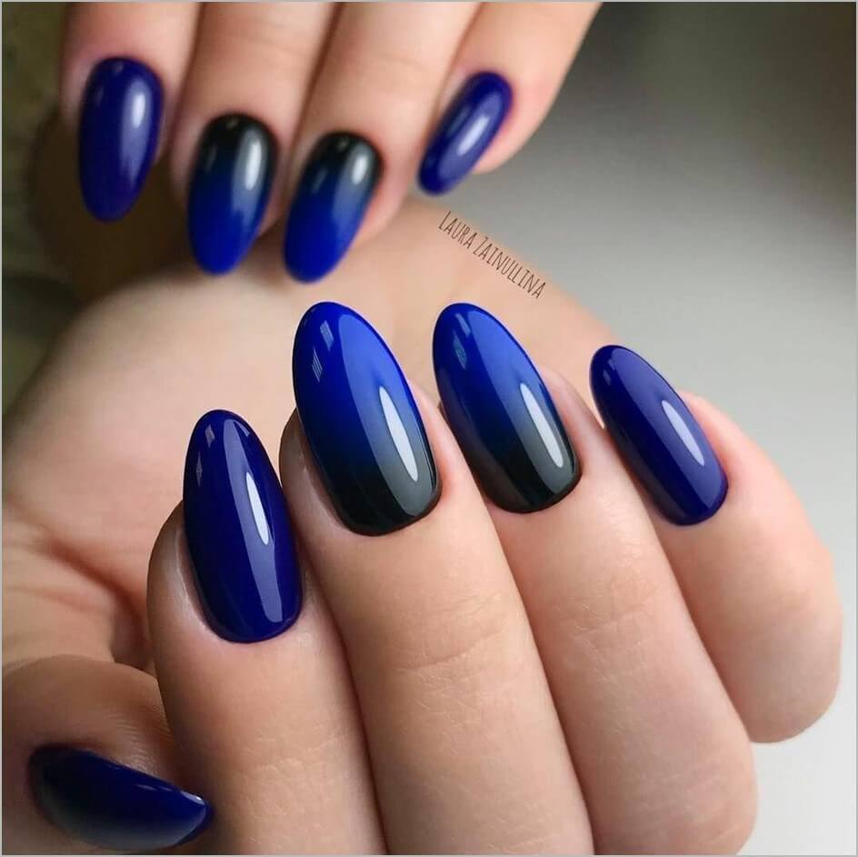 Dark royal blue ombre nails