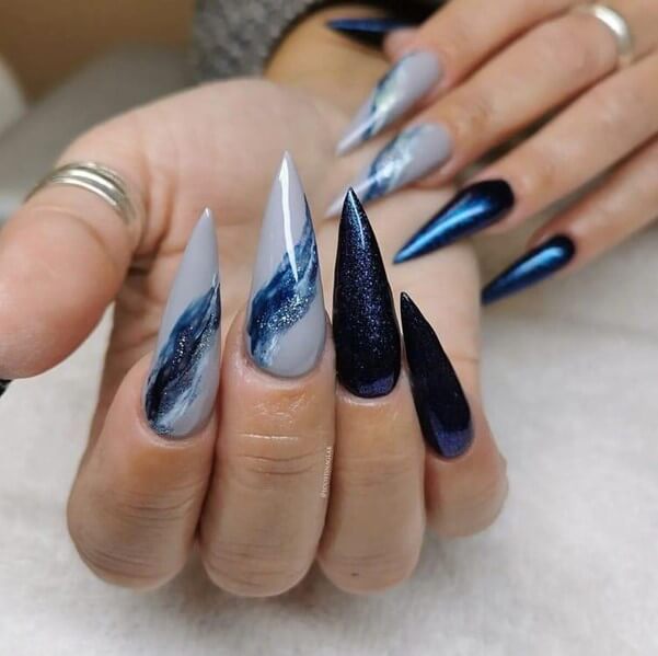 Синий маникюр с блестками: темные и светлые дизайны ногтей в синем цвете