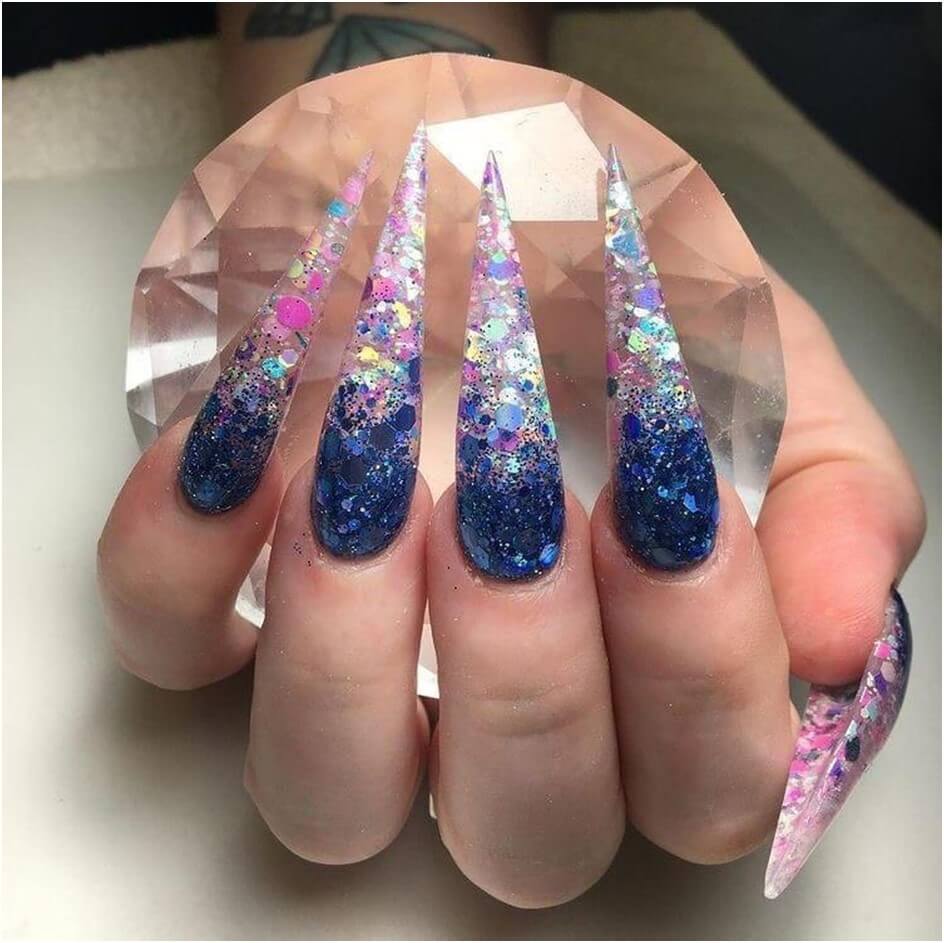 Acrylic Royal Blue Nails with Sparkles