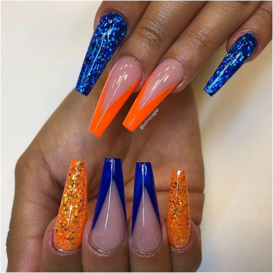 сине-оранжевые ногти