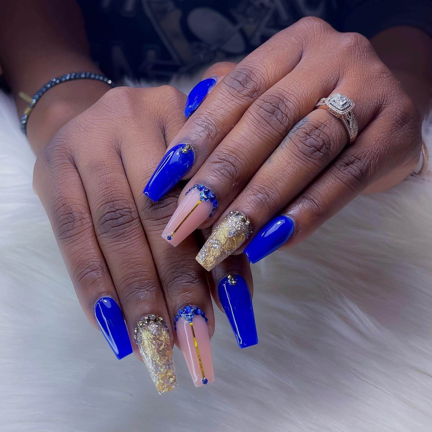 Royal Blue and Gold Manicure