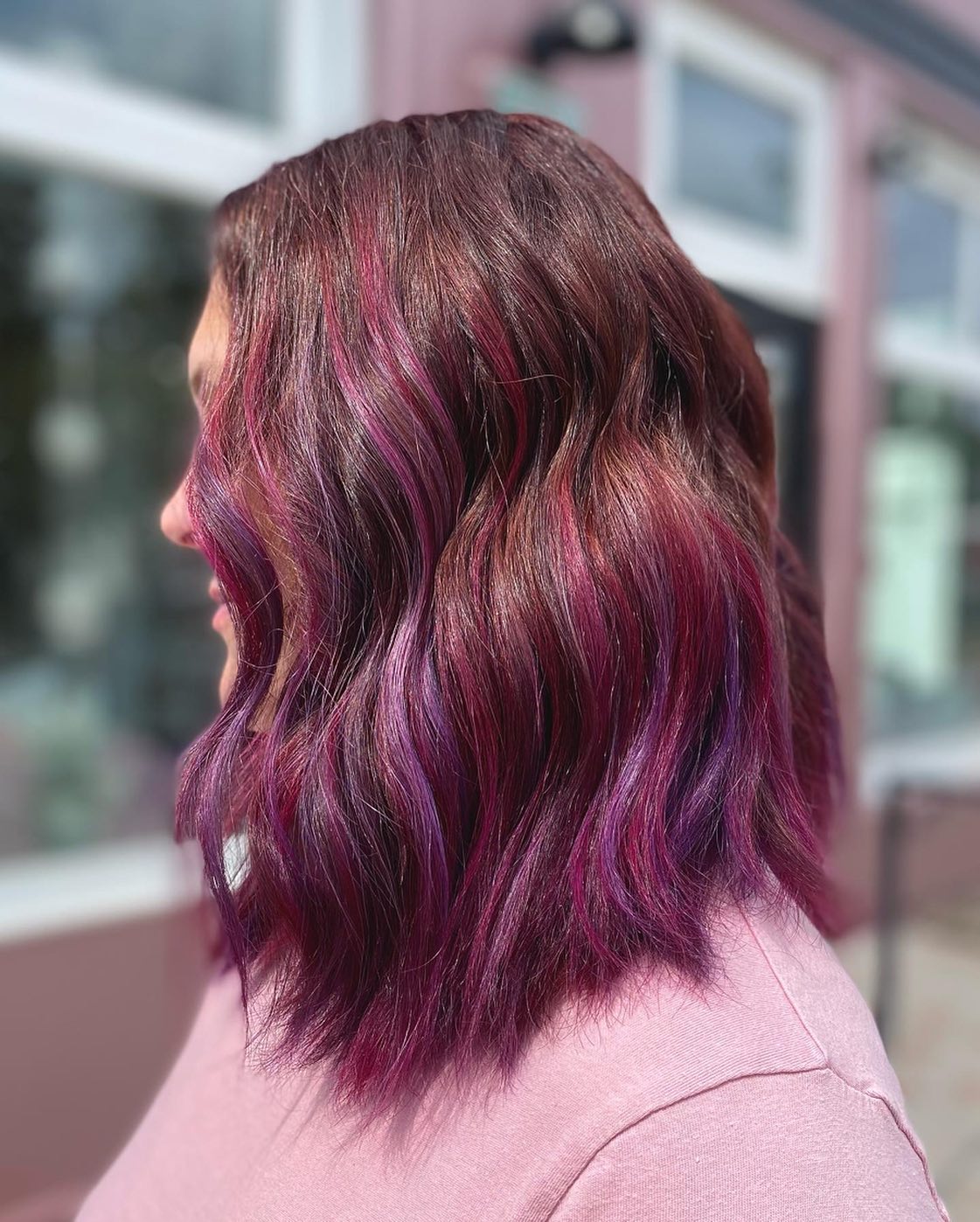 natural red hair with purple highlights