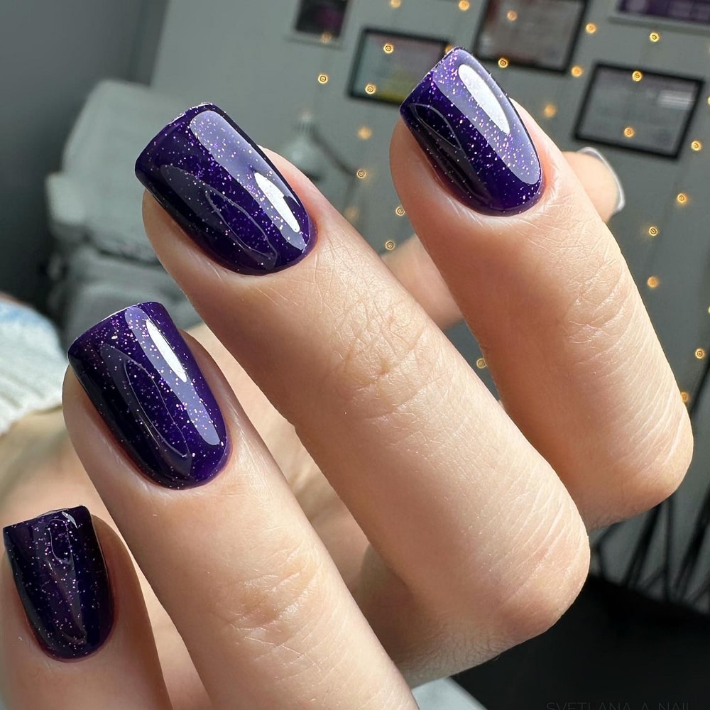 Dark Purple Nails with Sparkles