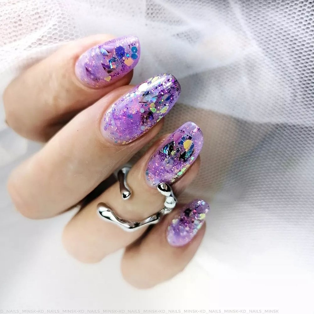 Shiny Acrylic Purple Nails 