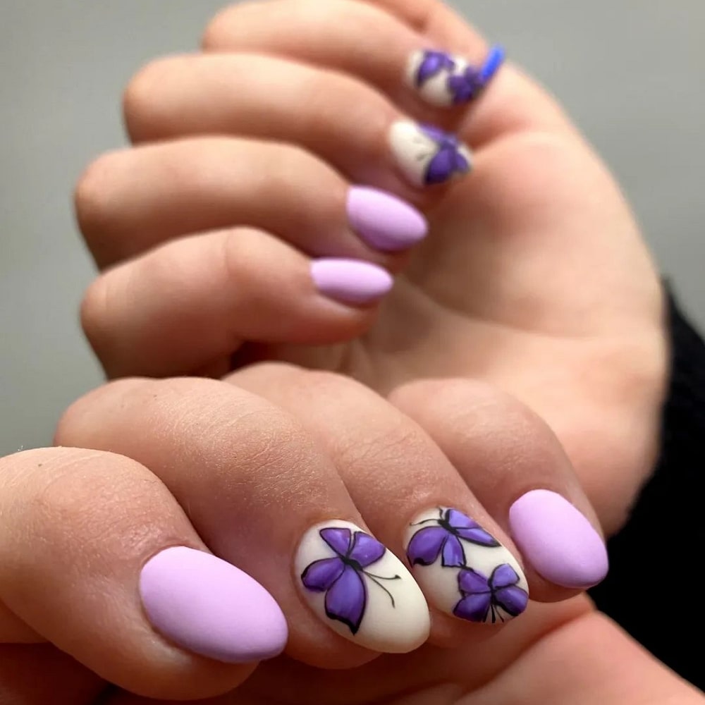 Purple Nails with Butterflies